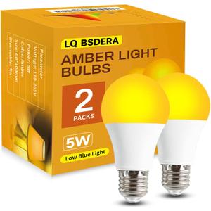 1800K Amber Light Bulbs for Sleep, 99.99% Blue Light Blocking Warm Light Bulbs, 5W Dim Amber Light for Mood Soothing, Baby Nursery, Bedroom, E26/E27 for Most Lamps, 2 Pack
