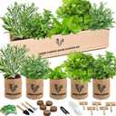Indoor Herb Garden Starter Kit, 5 Seeds Growing into Basil, Parsley, Rosemary, Thyme, Mint, Including A Wooden Box, Soil Discs & Planters with A Gift Box, Ideal Christmas Gifts for Women