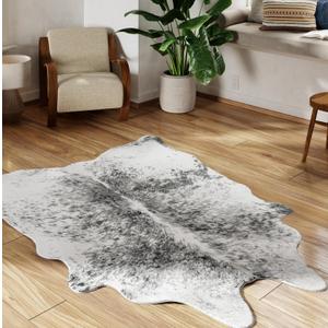 NativeSkins Faux Cowhide Rug  Gray (Medium) | 4.3ft x 5.7ft | Cow Print | Western Bedroom Decor | Hand-Cut, Faux Suede No-Slip Backing | Western Rug | Animal Print | Cow Hide (Grey)
