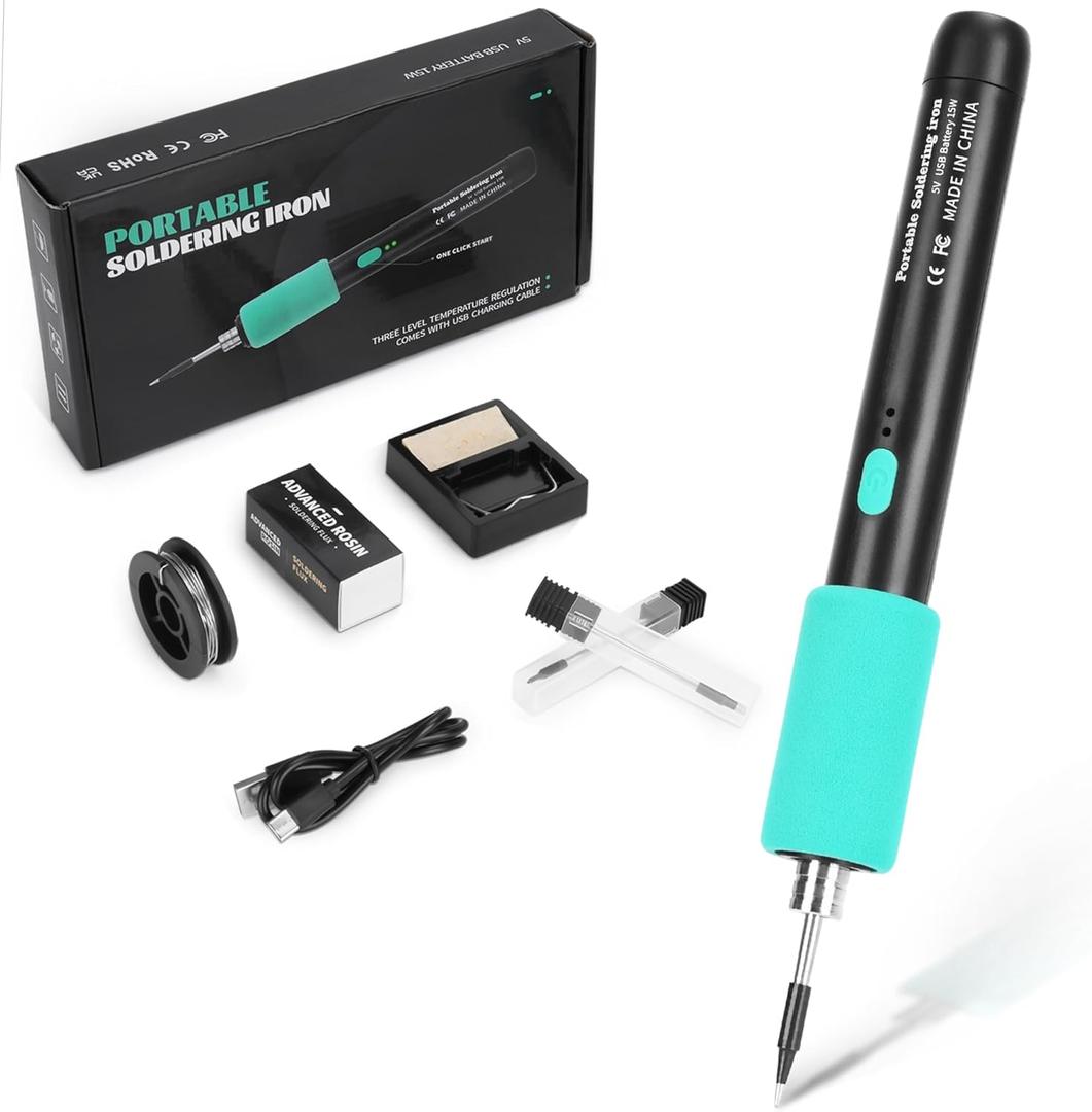 Wireless Soldering Iron Tips Kit Heats up in 8 Seconds, Includes 3 Different Iron Tips for Different Tasks, Type C Port Charging while in Use, Suitable for DIY & Repairs