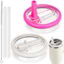 Flip Straw Lid for Stanley Quencher, Spill Proof 40 OZ Tumbler Lids for Stanley Cup, Non Spill Straw TOP Cover Replacement Accessories with Brush Red and White