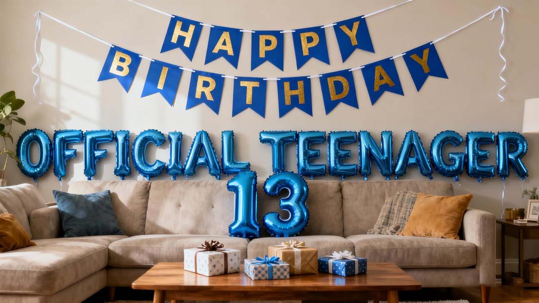 Official Teenager 13th Birthday Decorations for Boys Girls, Blue Banner Number 13 Birthday Foil Balloons for 13 Years Old Birthday Anniversary Supplies Boys Girls(13th)