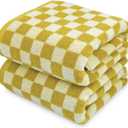 Luxury Bath Towels - Pack of 2 Cotton Bathroom Towels Sets for Body Drying 55x27.5 Inches, Mustard Yellow Checkered