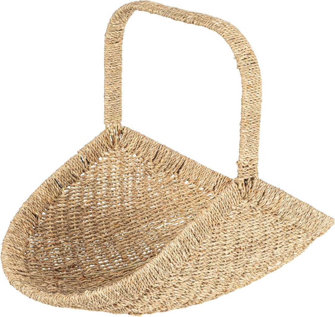 Household Essentials Woven Seagrass Flower Basket with Detachable Handle