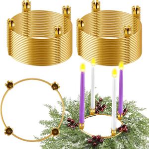 Thyle 30 Pcs Metal Christmas Advent Wreath Rings Bulk Gold Advent Wreath Candle Holder Xmas DIY Taper Candle Rings Table Candelabra Holder for Church Supply Home Table Centerpiece Festival Decoration