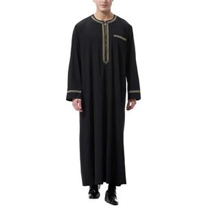 Muslim Robe for Men Arab Long Sleeve Kaftan Islamic Arabic Abaya Thobe Ramadan Middle East Islamic Cloth Shirt Gown (XL, Black)