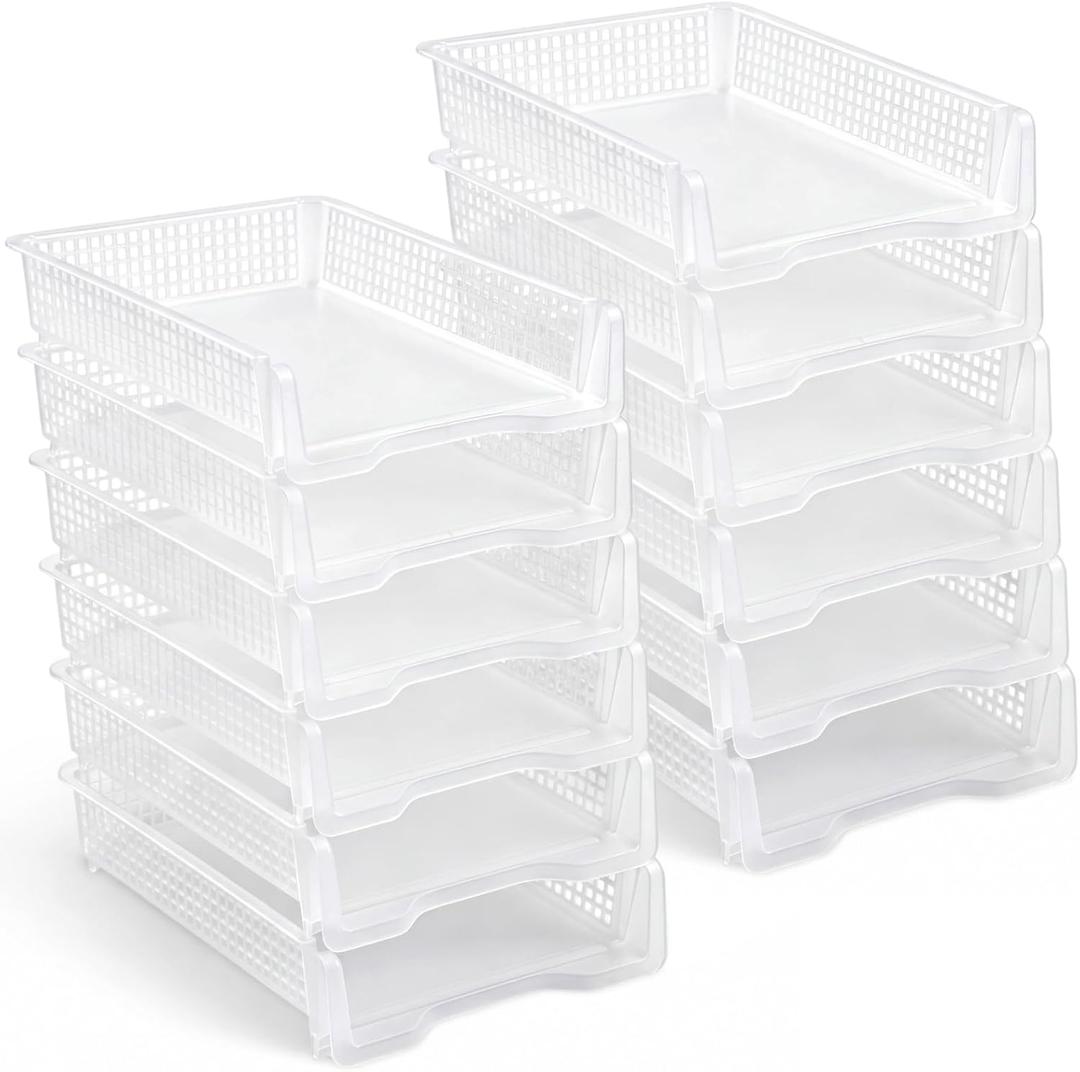 Geetery Set of 12 Turn in Trays Classroom Plastic Trays for Teachers Stackable Paper Tray Plastic Classroom Teachers Desk Letter Organizer Storage Baskets for Office, Desk, Home (Clear)