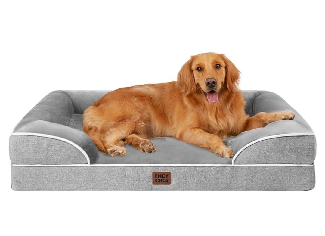 EHEYCIGA Orthopedic Dog Beds for Extra Large Dogs 44x32Inch, Waterproof Memory Foam XL Pet Bed with Sides, Non-Slip and Egg-Crate Foam Big Dog Couch Bed with Washable Removable Cover, Grey