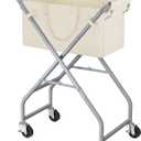 No-Bend Laundry Cart- Rolling Hamper with Locking Wheels & Handle, Foldable Basket Screw-Free Assembly, Durable Metal Frame & Removable Liner Bag for Bedroom & Bathroom (Beige), 28.35" x 12.6" x 27.56"