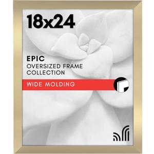 Americanflat 18x24 Poster Frame with Polished Plexiglass - Gold Picture Frame - Wide Photo Frames Made of Engineered Wood for Vertical or Horizontal Wall Display - Epic Collection - Gold