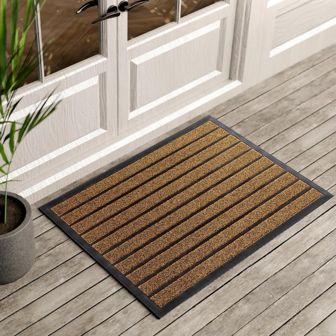 ubdyo Extra Durable Door Mat - Dirt Trapping Outdoor Welcome Mats - Non-Slip Outdoor Indoor Entrance - Low Profile Front Doormat (36" x 24", Bright Brown) (2ft x 3ft (Rectangular))