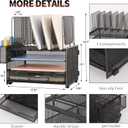 LEKETREE Desk Organizers and Accessories, 3-Tier Paper Organizer with 5 Vertical File Holders, File Organizer for Desk (Black With Drawer, 3T With Drawer)