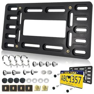 Front License Plate Mount Bracket–Car Plate Holder Universal Mounting Kit with Copper Thread, 4 Stainless Steel Cable Ties & Screws for Front Bumper