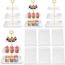 DIDROOM 10 Pack Dessert Table Display Set  4 x ThreeTier Square Cupcake Stands and 6 x Serving Trays, Elegant Tableware for Cakes, Cupcakes, Pastries, and Snacks, Perfect for Parties (White)