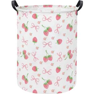 Baby Laundry Hamper kids laundry Basket Waterproof Storage Bin for Bedroom Toy Clothes Organizer Basket Woodland Animals Room Décor(Bowknot Strawberry)