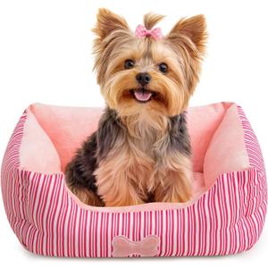 Hollypet TC Fabric Plush Small Dog Cat Bed Self-Warming Pet Bed, Pink