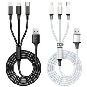 Multi USB Charging Cable 3A, 3 in 1 Fast Charger Cord Connector with Dual Phone/Type C/Micro USB Port Adapter, Compatible with Tablets iPhone 14 13 12 Pro 8 7 Samsung Galaxy (4FT/2Pack Charging Only)