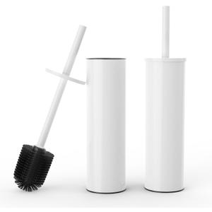 Toilet Brush and Holder Set, 2 Pack Stainless Steel Toilet Bowl Brush with Lid, Rust Proof Toilet Cleaner Brush with Caddy, Durable Bristles, Splash Proof, Ideal for BathroomWhite