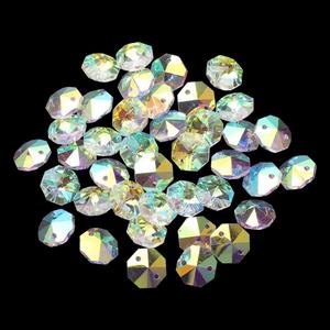 200 Pcs 14 mm 2 Hole Crystal Prism Beads Small Crystal Suncatcher Beads Glass Faceted Bead Chandelier Replacement Crystals DIY Lamp Hanging Pendant Bead for DIY Arts Crafts Decoration AB Color