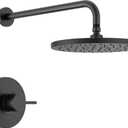 Delta Modern 14 Series Round Rain Shower Faucet Set, Matte Black Shower Head and Handle Set, Valve Trim Kit, Matte Black T14269-BL-PP (Valve Not Included)