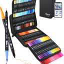 120 Colors Numbered Dual Tip Brush Pens with Free App, Fine and Brush Tips Pens for Adults, Coloring Markers for Coloring Book Bullet Journaling Note Taking Planner Hand Lettering