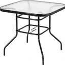31.5" Square Outdoor Dining Table, Toughened Glass Patio Table with Umbrella Hole for Yard and Garden