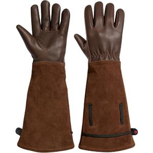 Aegend Women’s Garden Gloves, Long Elbow Cuff Adjustable Strap, Sun & Dirt Protection, Cowhide Leather, Breathable Comfortable for Gardening, Fit Small Hands for Gardeners (Brown, S)