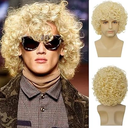 Mens Curly Light Blonde Afro Wig Short Fluffy Rocker Wigs Cosplay Costume Daily Hair Wig for Male Guys