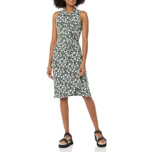 Amazon Essentials Women's Sleeveless Crossover Twist Neck Faux Wrap Dress (Dark Green Floral)