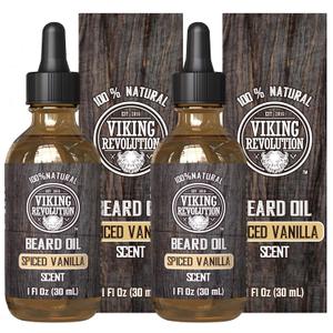 Viking Revolution Beard Oil for Men - All Natural Beard Oil Spiced Vanilla Scent with Argan Oil & Jojoba Oil Beard Conditioner and Softener - Strengthens Beards and Mustaches for Men (1 Fl Oz, Pack of 2)