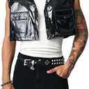 SHENHE Men's Patent Leather Button Up Sleeveless Crop Jacket Vest Disco Party Clubwear, Small