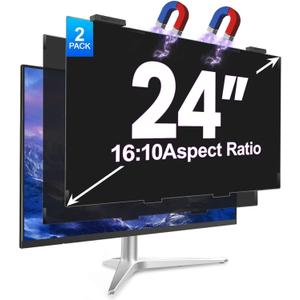 2Pack Magnetic 24 Inch Privacy Screen for Computer Monitor 16:10 Aspect Ratio, Hanging Removable Anti-Blue/Glare Protector Film, Anti Spy Desktop Security Private Filter 24in