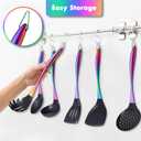 Silicone Cooking Utensils Set, 9Pcs Kitchen Utensil Set with Stainless Steel Handle, Heat-Resistant Silicone Utensils for Cooking, Non-Stick Spatula Set with Spoons, Turners, Ladle (Rainbow)