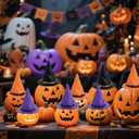 12pcs Plastic Miniature Witch Hats, Mini Small Wizard Hat Ornament Tiny Halloween Dollhouse Miniatures for Haunted House Decor DIY Crafts Cake Toppers Doll Halloween Party Supplies (3 Colors)