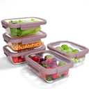 5-Pack Borosilicate Glass Containers with Tempered Lids, 35.2oz/4.4 Cup Airtight Meal Prep Set, Microwave/Freezer Safe (Pink)