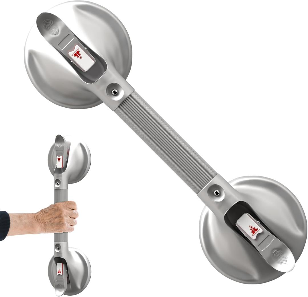 Shower Handle Grab Bars for Bathtubs and Showers, 17 inch Strong Suction Grab Bar, Bathroom Balance Safety Bars Hand Rail for Seniors Elderly Injury, Silver(1 Pack)