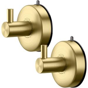 DGYB Suction Cup Hooks for Shower Set of 2 Gold Towel Hooks for Bathrooms SUS 304 Stainless Steel Shower Hooks for Loofah 15 Lb Bathroom Hooks for Towels