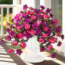 Dolicer Artificial Flowers for Outdoors, 2 Bundles UV Resistant Fake Rose Red & Purple Artificial Outdoor Plants Look Real for Outside Front Faux Door Porch Patio Balcony Decor