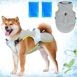 Mora Pets Dog Cooling Vest with Ice Pack Evaporation Cool Harness Adjustable Summer Shirt Pet Jacket for Hot Weather Fit Large Medium Small Dogs Bulldog Grey L