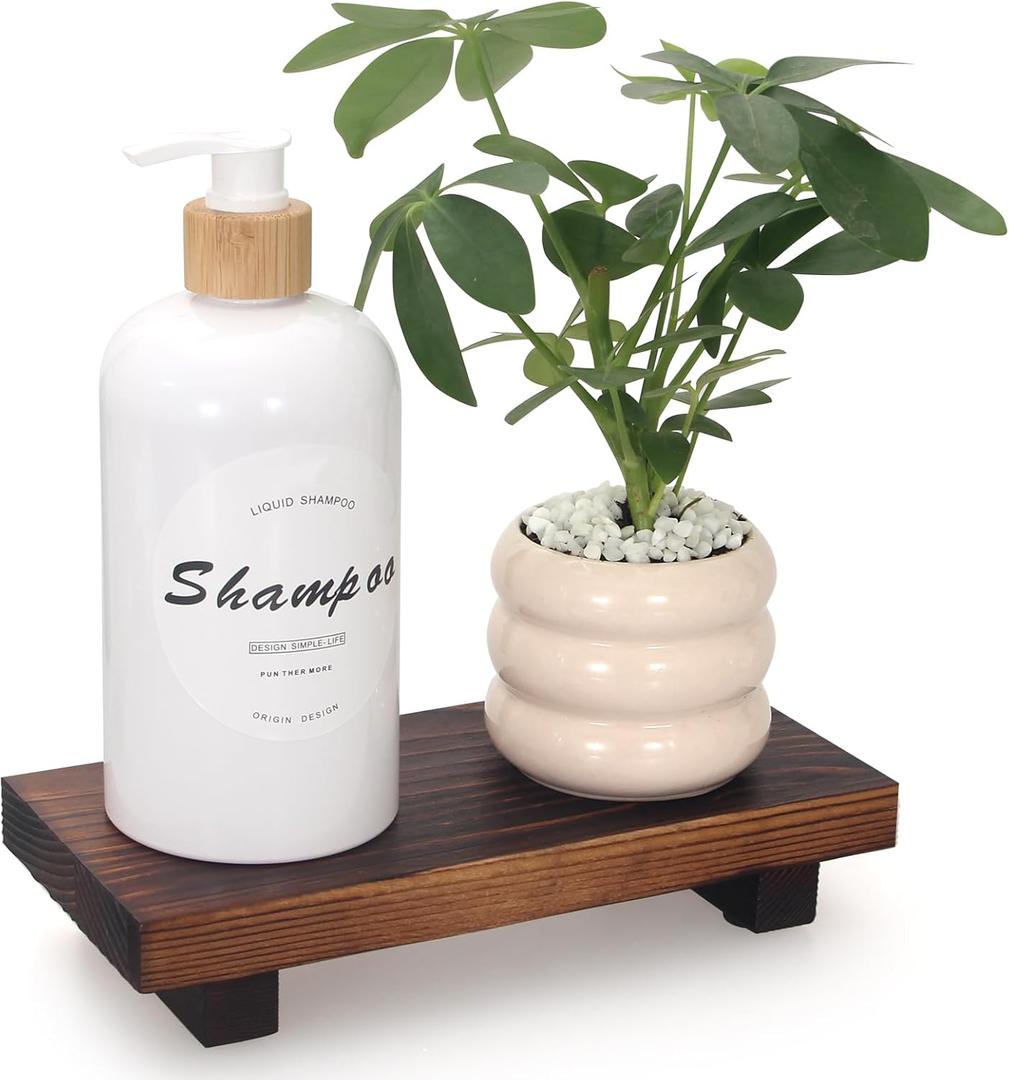 Small Kitchen Sink Soap Tray for Counter Bathroom Vanity Tray Wooden Risers for Kitchen Countertop Decor Dish Soap Dispenser Farmhouse Wood Pedestal Bathroom Organizer Accessories Decorative Trays (8.6" x 4" x 1.6", Brown)