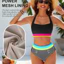Blooming Jelly Womens High Waisted Bikini Sets Tummy Control Modest Two Piece Swimsuit Retro Sporty Color Block Bathing Suit (XL)
