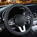 Binsheo 3D Premium Skin-Feel Leather Small Car Steering Wheel Cover, Anti-Slip Breathable Soft Slim Design, 13.5 inch to 14 inch, Black with Red