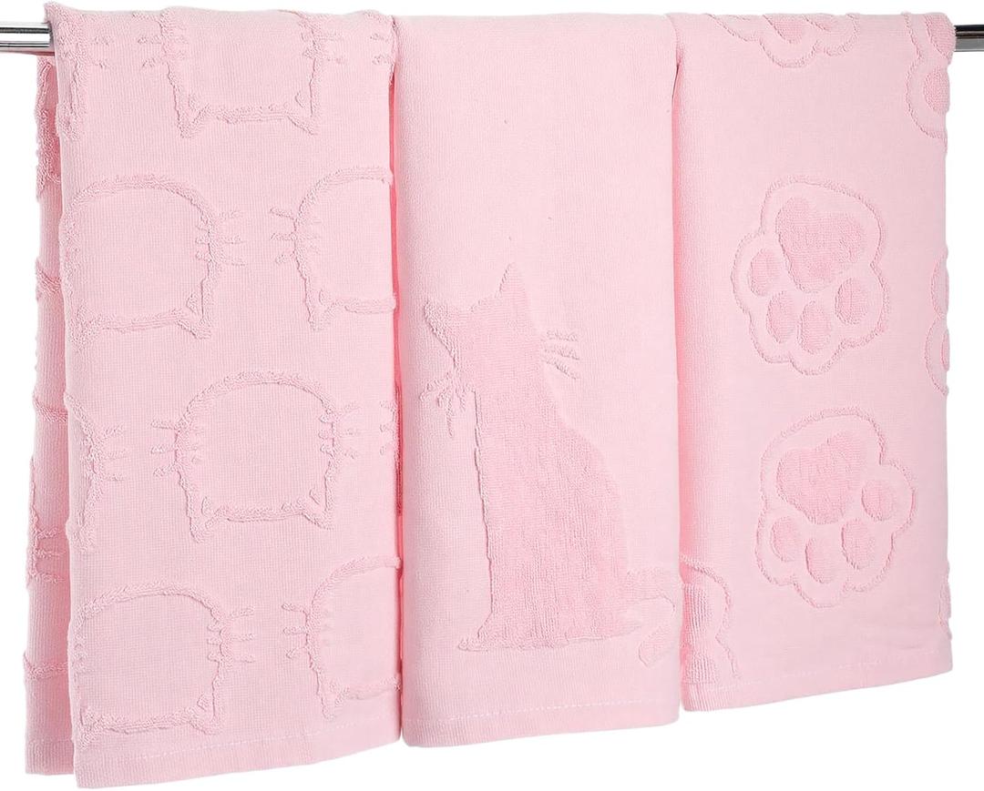 Hahafelt 3 Pack Pink Cat Bathroom Hand Towels Cute Paw Kitchen Towels Decor 100% Cotton Soft Absorbent Decorative Jacquard Weave Gifts for Kitchen Bathroom Decor, 29.5 x 13.7 Inch