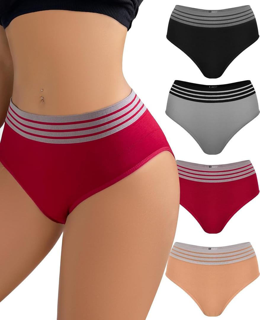Kingfung Womens Underwear Cheeky Bikini Panties for Women Briefs Soft Stretch Underwear 4 Pack