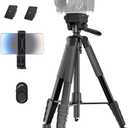 Camera Tripod, 74" DSLR Camera Tripod with 2 QR Plates for Sony/Nikon/Canon, Lightweight Video Tripod Stand for Travelling, Phone Tripod with Fluid Head/Phone Holder/Wireless Remote Max.Load 6kg