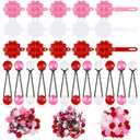 72 Pcs Hair Accessories Set - Barrettes, Balls, Bows, Flowers, and Clips for Girls, Baby, and Toddler (Red, White, Pink)