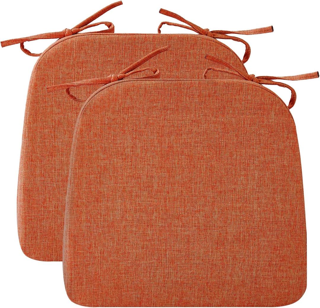 Chair Cushions for Dining Chairs, 2" Thick Seat Cushions for Kitchen Chairs, D-Shaped Chair Pads with Washable Cover, Ties and Non Slip Backing, 17'' x 16'', Set of 2, Orange