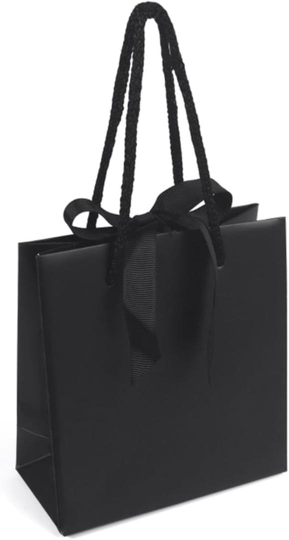 SHYRABBIT Gift Bags with Ribbon Handles, Anti-scratch Gift Wrap Bags - 10 Pack, 7.9x3.1x9.1Inch Paper Bags for Small Business, Birthdays, Weddings, and Holidays (Black)