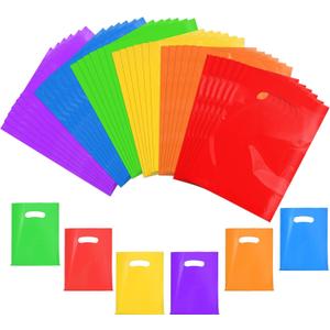 36 PCS Plastic Party Favor Small Gift Bags, 6"x8" Goodie Bags for Kids, Candy Treat Pouches Bulk with Handle for Kids' Birthday Party, Thanksgiving, Christmas, Halloween, 6 Colors
