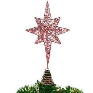 14.5 Inch Christmas Star Tree Topper Glitter Red Star Tree Topper 8 Point Star Treetop Ornament Metal Hollow Designed for Home Holiday Xmas Tree Decorations